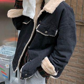Fleece Lined Denim Jacket Charcoal Gray - One Size