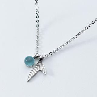 925 Sterling Silver Bead Mermaid Tail Pendant Necklace Silver - One Size