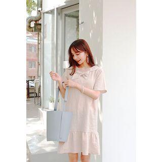 Bow-front Ruffle-hem Linen Blend Dress
