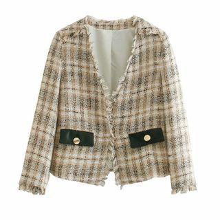 Ripped Trim Tweed Blazer
