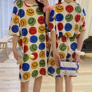 Smiley Face Elbow-sleeve Sleep Top / Shorts / Sleep Dress / Set