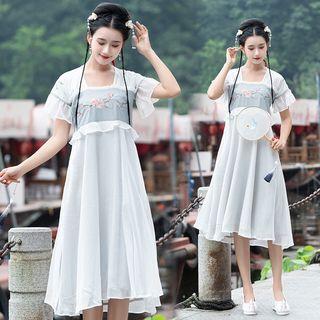 Short-sleeve Hanfu Embroidered Midi Dress