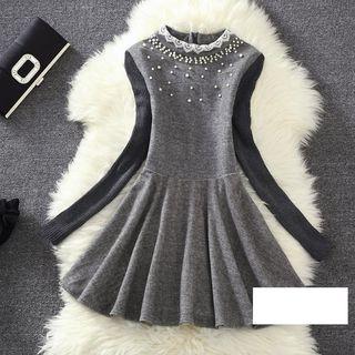 Long-sleeve Woolen A-line Dress