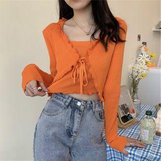 Mock Two-piece Lettuce Cropped Knit Top