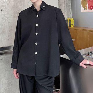 Long Sleeve Shell Button Plain Shirt