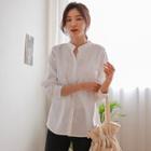 Pastel Mandarin-collar Cotton Shirt