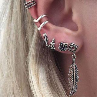 Set Of 6: Metal Earring Set Of 6 - Silver - One Size