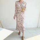 Crinkled Floral Maxi Chiffon Dress Light Pink - One Size