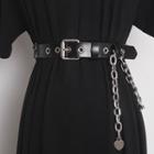 Chunky Chain Faux Leather Belt Black & Silver - One Size