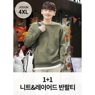 Set: Raglan-sleeve Knit Top + T-shirt