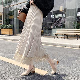 Lace Trim Knit Midi A-line Skirt