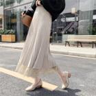 Lace Trim Knit Midi A-line Skirt