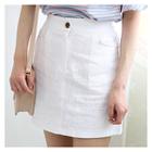 Band-waist Linen Mini A-line Skirt