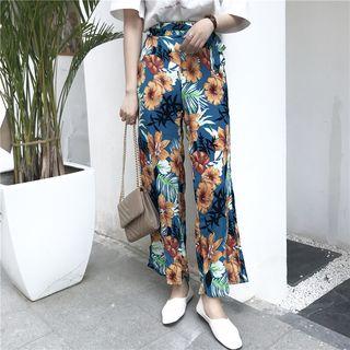 Cropped Floral Print Wide-leg Pants