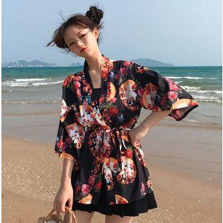 Printed Elbow-sleeve Light Jacket As Shown In Figure - One Size