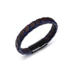 Simple Personality Blue Brown Braided Leather Bracelet Black - One Size