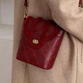 Quilted Furry Trim Bucket Bag