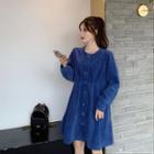 Corduroy High-waist Long-sleeve A-line Dress