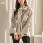 Snap-button Houndstooth-panel Wool Blend Jacket