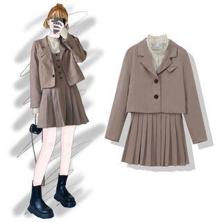 Blazer / Lace Trim Blouse / Spaghetti Strap A-line Dress