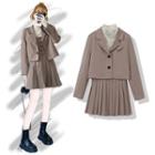 Blazer / Lace Trim Blouse / Spaghetti Strap A-line Dress