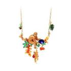Fashion Creative Plated Gold Enamel Monkey Leaf Necklace With Blue Cubic Zirconia Golden - One Size
