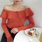 Ruffle-hem Off-shoulder Long-sleeve Top