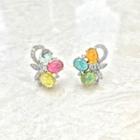 18k White Gold Fancy Design Earring Set With Tourmaline, Diamond One Size