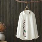 Bird Embroidery Shirt White - One Size