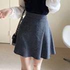 Tweed Flared Miniskirt Navy Blue - One Size