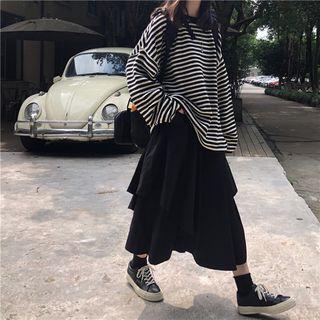 Long Sleeve Striped Tee / Ruffle A-line Skirt