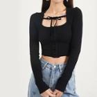 Cropped Lace-up Knit Top