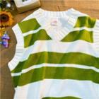 V-neck Stripe Knit Vest Green - One Size