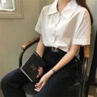 Plain Single Breasted Short-sleeve Blouse