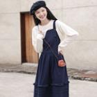 Set: Ruffle Overall Midi A-line Dress + Shrug