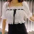 Retro Black Velvet Tie Strapped Lace Trim Square-neck Top