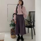 Balloon-sleeve Shirt / Mock-turtleneck Long-sleeve Top / Corduroy Wide Leg Pants
