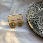 Retro Turquoise Alloy Disc Earring 1 Pair - As Shown In Figure - One Size