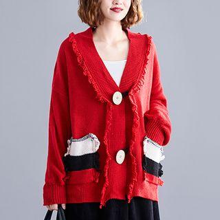 Color Block Fringed Cardigan
