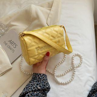 Letter Embroidered Quilted Crossbody Bag