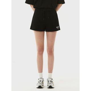Drawstring-waist Letter-printed Sports Shorts Black - One Size
