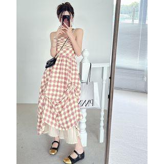 Spaghetti Strap Check Slim-fit Dress