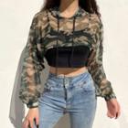 Camo Mesh Cropped Hoodie