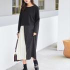 Long-sleeve Panel Midi Knit Dress 9223 - Black - One Size