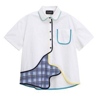 Short-sleeve Patch Work Shirt White - One Size