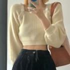 Square-neck Plain Cropped Sweater