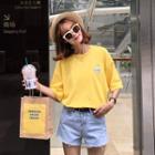 Drink Embroidered Elbow Sleeve T-shirt
