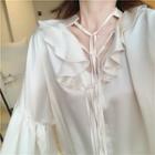 Bell-sleeve Ruffle Trim Blouse Off-white - One Size