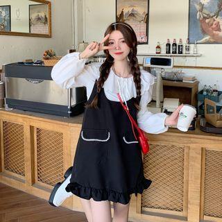 Ruffle Trim Blouse / Ruffle Trim Overall Dress