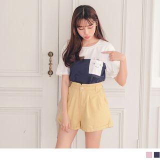 Rabbit-pocket Panel Short-sleeve T-shirt